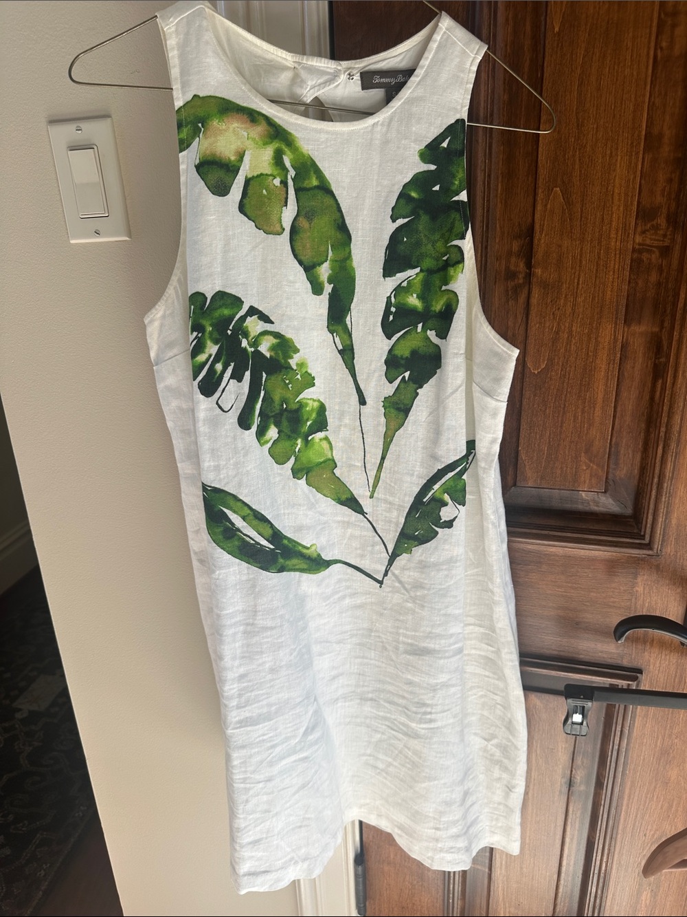 Tommy Bahama ladies White Linen Tank Dress with Green Leaf Motif Sz Small EUC